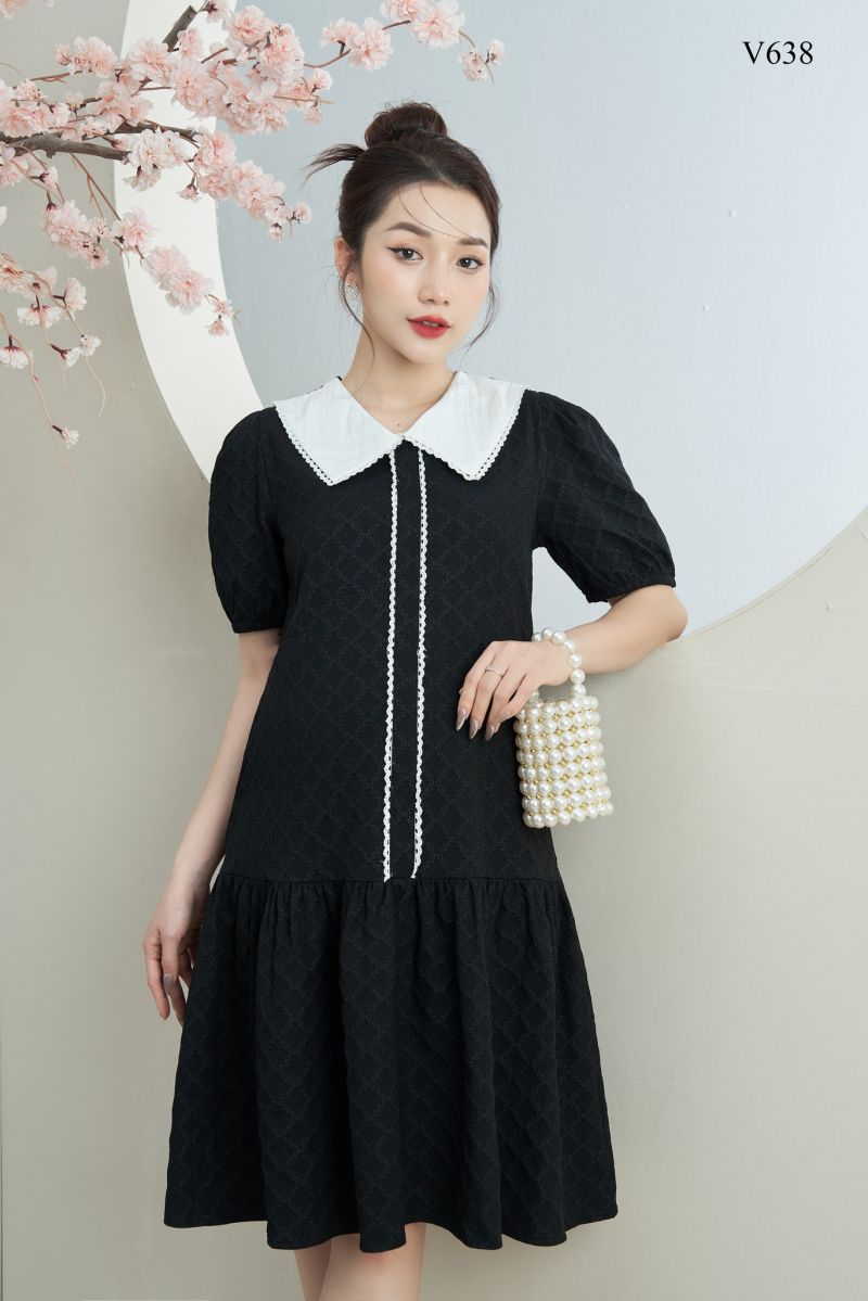 Đầm suông đuôi cá cổ yếm HL24-01 | Thời trang công sở K&K Fashion