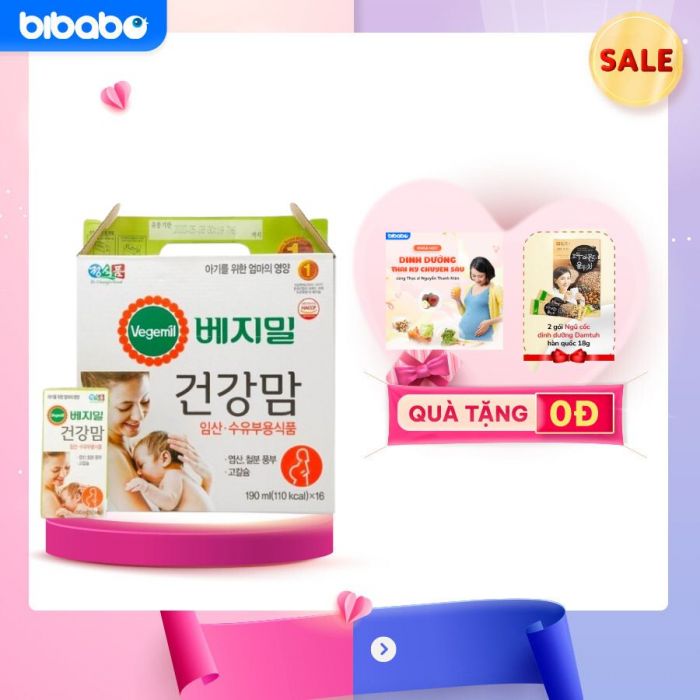 Combo 2 thùng Sữa hạt Vegemil Healthy Mom Soymilk Hàn Quốc cho mẹ bầu, mẹ cho con bú (16 hộp/thùng)