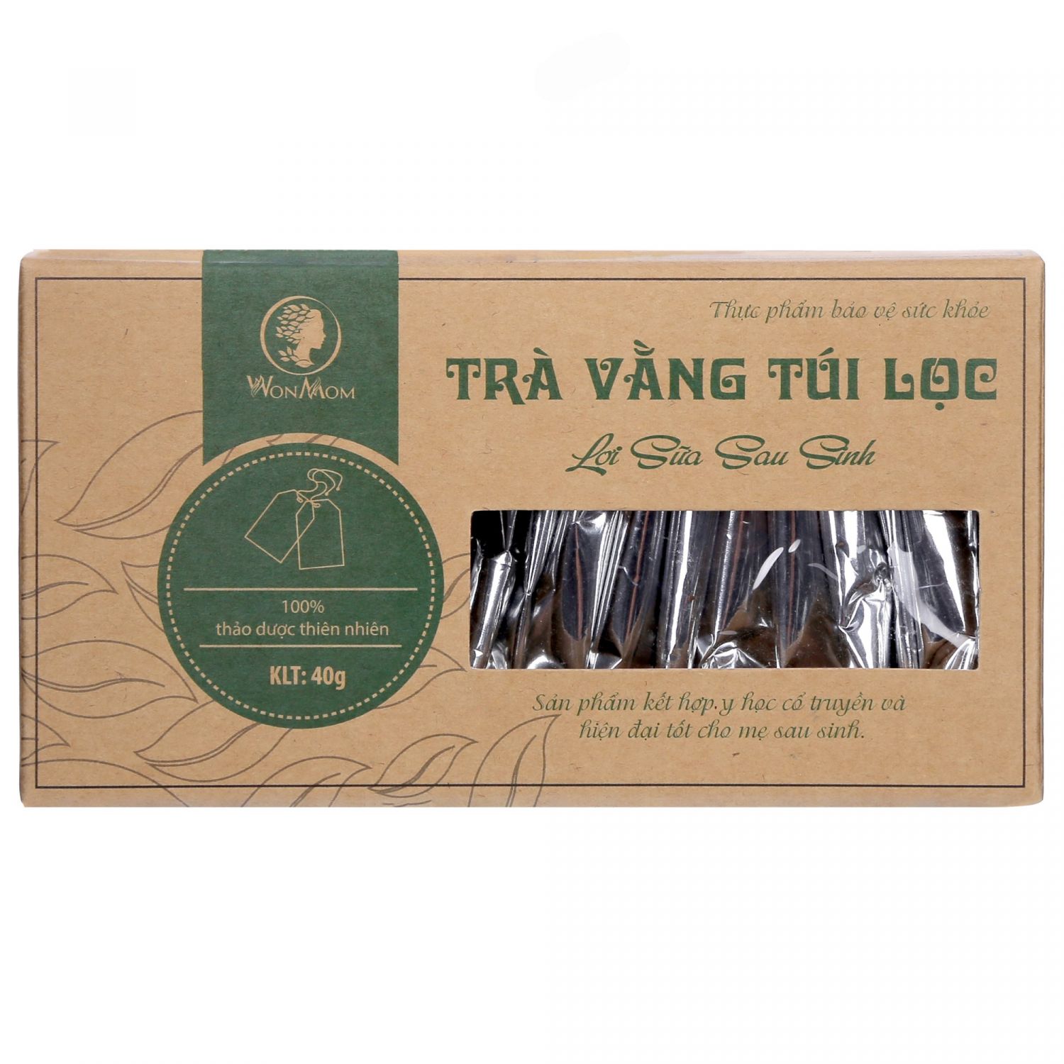 Trà vằng (chè vằng) túi lọc Wonmom hộp 20 gói lợi sữa, giảm cân sau sinh